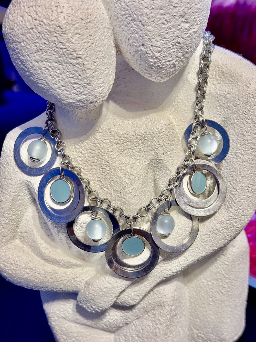 Stylish Silver-Tone Necklace with Light Blue Accents - Women Jewelry